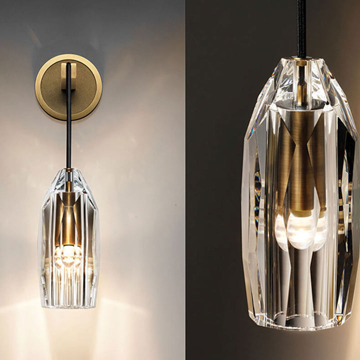 Applique murale moderne à 1 lumière en cuivre avec colonne de cristal de luxe 
