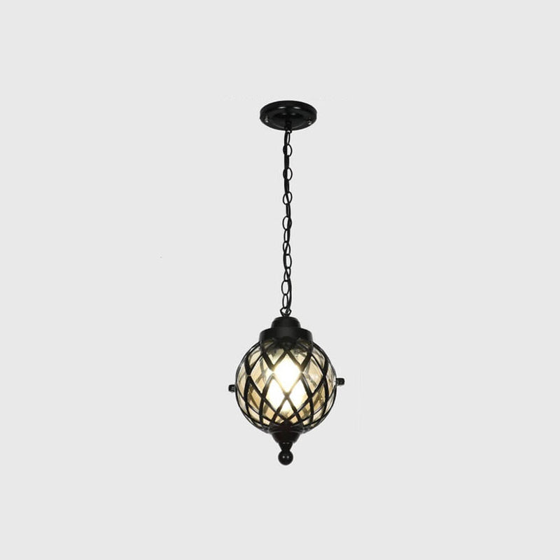 European Vintage Round Ball Die-Cast Aluminum Glass Waterproof Outdoor 1-Light Pendant Light