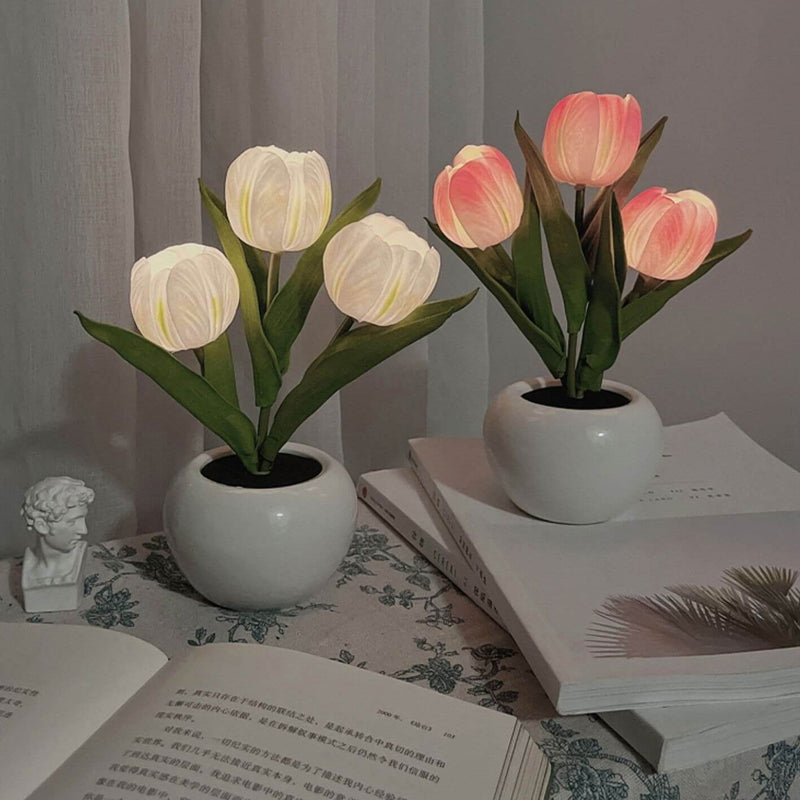 Lampe de Table LED Ambiante Décorative Bouquet de Fleurs Simulées Tulipe 
