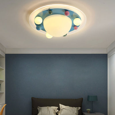 Cute Space Planet Macaron Color Children's LED Flush Mount Ceiling Light