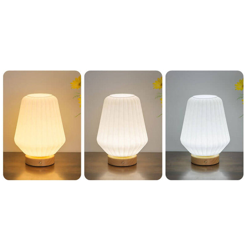 Nordic Milk White Pleated Stripes Glass Rhombus 1-Light Table Lamp