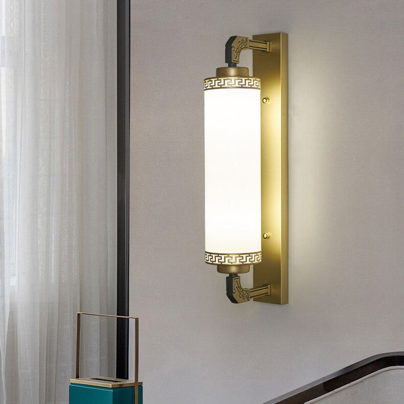 Moderne Chinesische Säule Eisen Glas 2-Licht Wandleuchte 