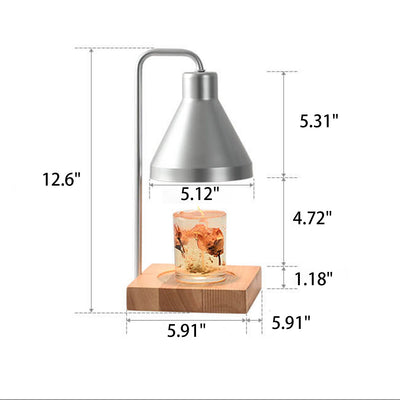 Lampe de table à cire fondante à 2 lumières avec abat-jour conique simple et base en bois 