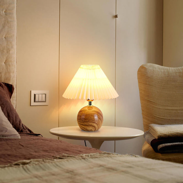 Vintage Plissierter Stofflampenschirm Keramik 1-Licht Tischlampe 