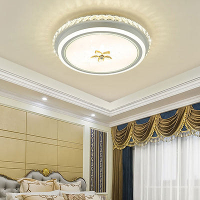 European Crystal Round Flower Design LED Flush Mount Ceiling Light