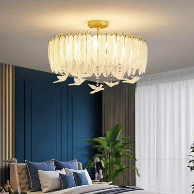 Luxury Creative Glass Feather Bird 6/8/10-Light Flush Mount Light