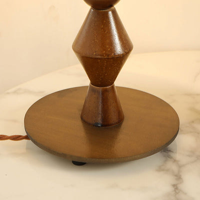 Vintage Dark Green Pleated Solid Wood Base 1-Light Table Lamp