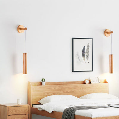 Nordic Minimalist Solid Wood Cylinder Column LED Wall Sconce Lamp