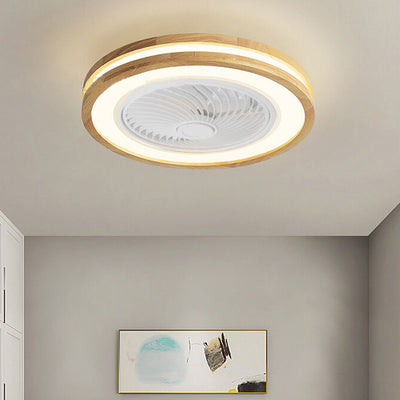 Modern Minimalist Wood Geometric LED Flush Mount Ceiling Fan Light