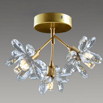 Modern Light Luxury Crystal Flower Design 3-Light Semi-Flush Mount Light