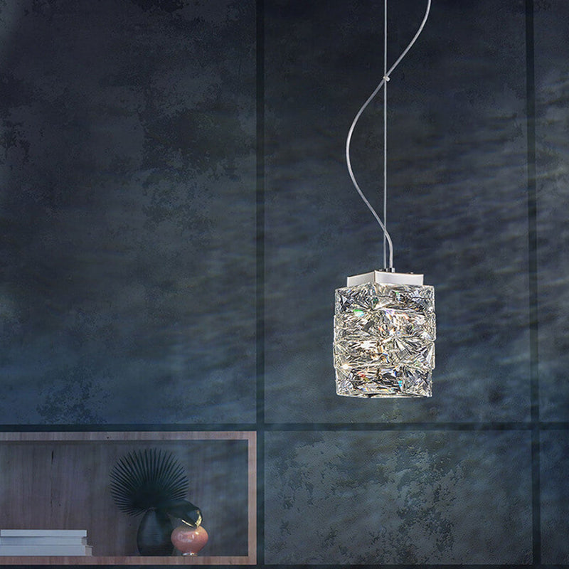 Modern Luxury Crystal Column Stainless Steel LED Pendant Light