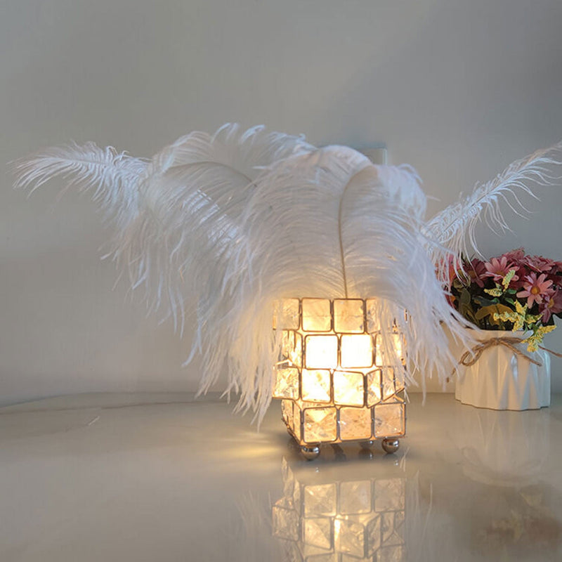 Lampe de table décorative à 1 lumière avec cube en cristal créatif et plume d&