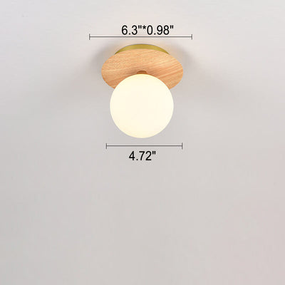 Japanese Minimalist Glass Iron Woodgrain 1-Light Semi-Flush Mount Ceiling Light