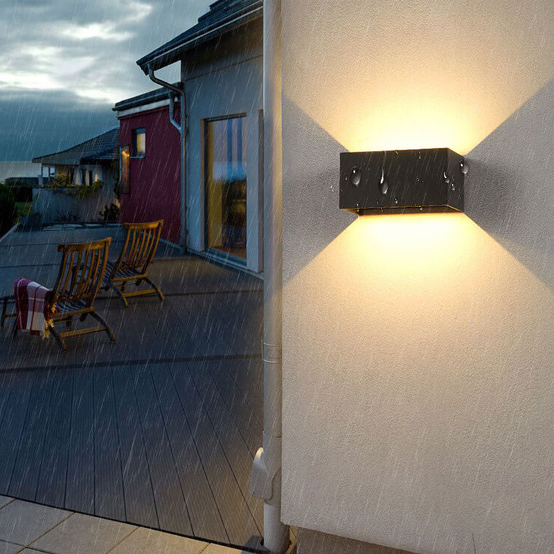 Modern Outdoor Waterproof Rectangular LED Up and Down Illuminated Outdoor Wall Sconce Lamp