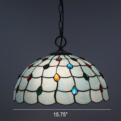 Tiffany European Gemstone Stained Glass Round 1-Light Pendant Light