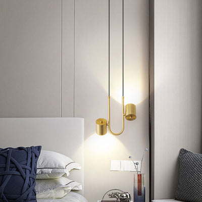 Modern Light Luxury Brass Cylinder Design LED Mini Pendant Light