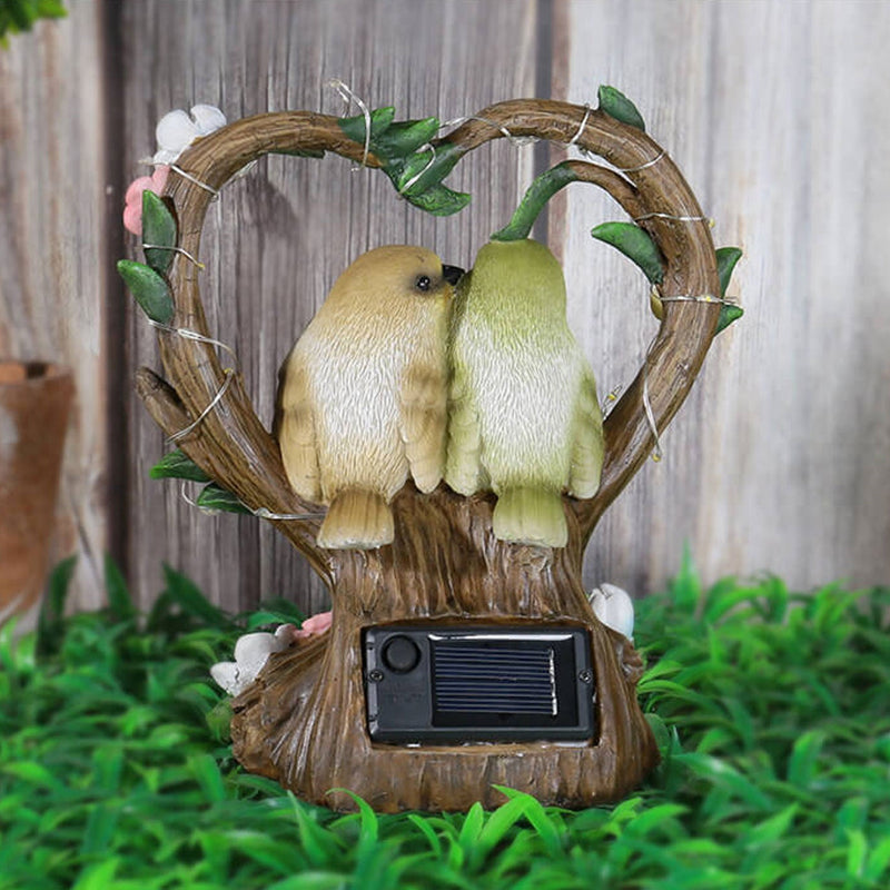 Creative Garden Solar Night Light Heart-shaped Resin Bird Outdoor LED Ornament Light