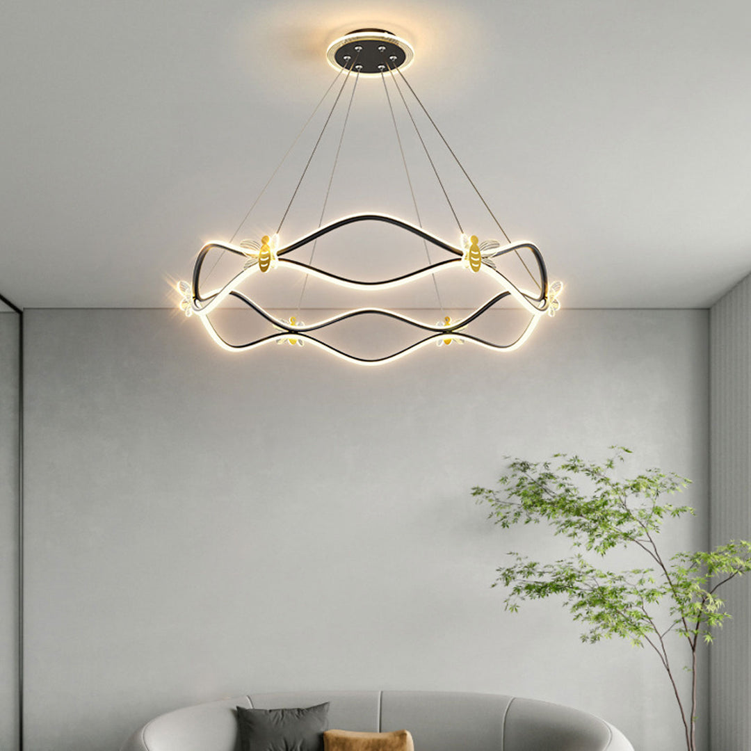 Lámpara de Araña LED de Isla de 3/4 Luces de Ola Minimalista Moderna de Hierro 