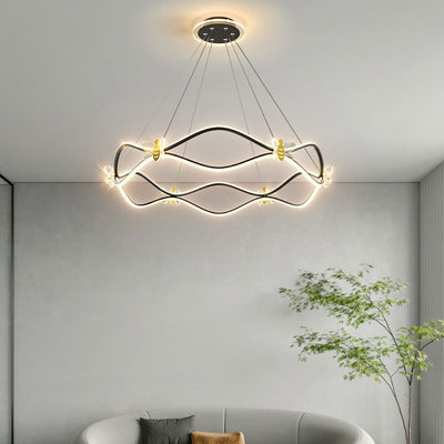 Modern Minimalist Wave Iron 3/4-Light LED Island Light Chandelier