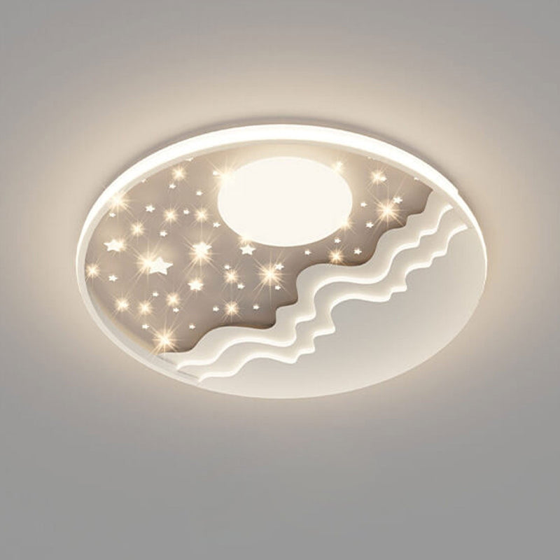 Nordic Creative Star Moon Round Aluminum LED Flush Mount Ceiling Light