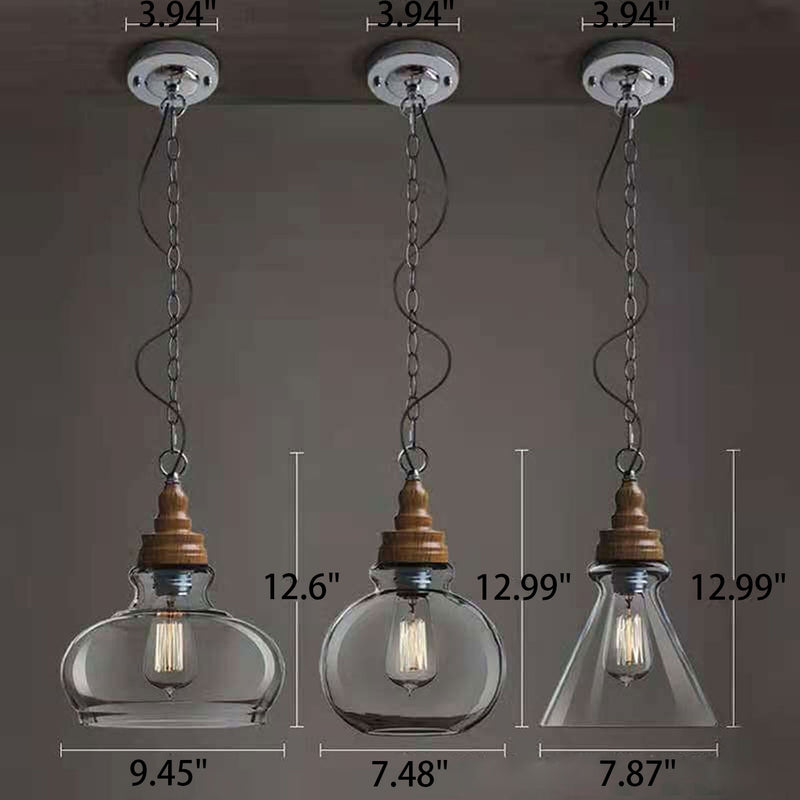 Nordische Retro-Pendelleuchte aus transparentem Glas mit 1 Licht 