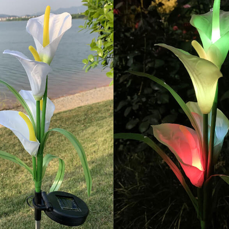 Moderne Solarpferdeschuhblume Bunte 4 LED Outdoor Garten Bodenstecker Landschaftslicht 