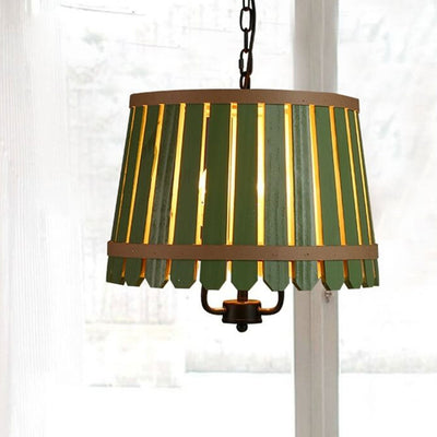 Modern Colored Wooden Barrel Dome 3 Light Chandelier