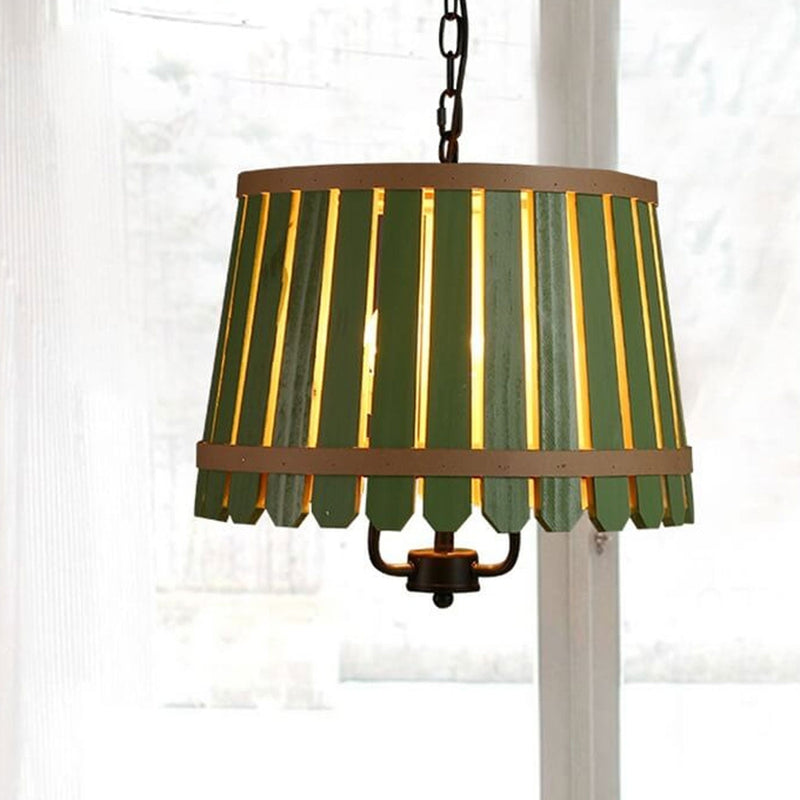 Modern Colored Wooden Barrel Dome 3 Light Chandelier
