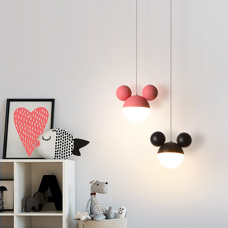 Childlike Minimalist Mouse Design LED Macaron Color Pendant Light