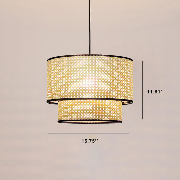 Lámpara colgante de cilindro de tejido de ratán moderno de 1 luz 