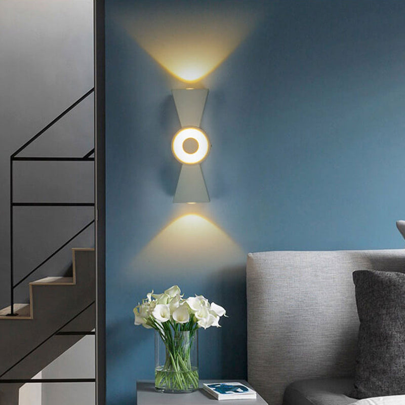 Nœud papillon créatif extérieur avec éclairage vers le haut et vers le bas, lampe murale étanche à LED pour patio 