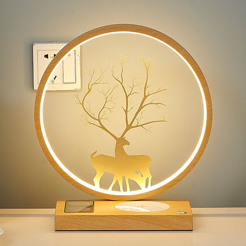 Lampe de table décorative tactile de chargement sans fil LED avec design créatif de cerf rond 