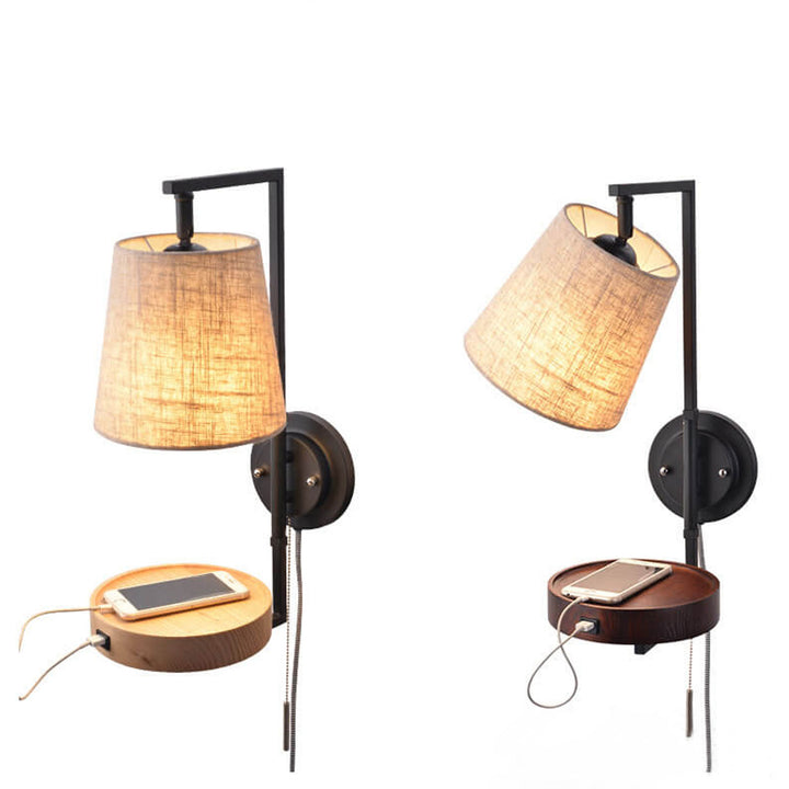 Nordic Light Luxury Solid Wood Wrought Iron Fabric 1-Light Wall Sconce Lamp