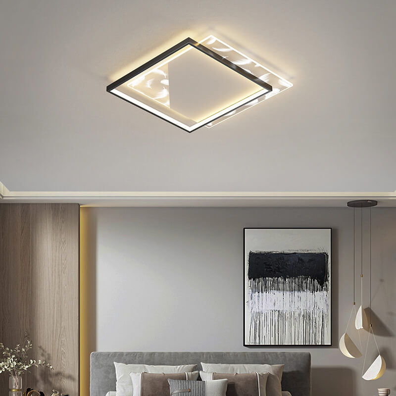 Modern Acrylic Light Luxury Square Feather Design LED Flush Mount Light