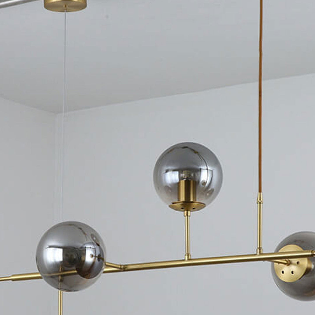 Moderner minimalistischer langer Glas-Rundkugel-Insel-Leuchter 6-flammiger Kronleuchter 