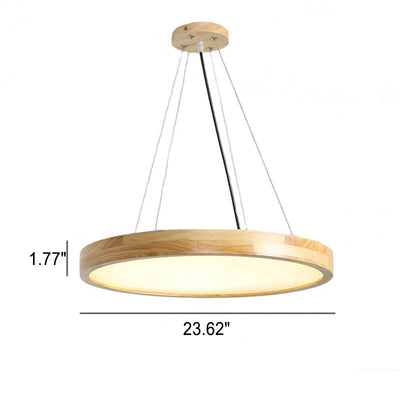 Japanese Simple Log Round Flat LED Pendant Light