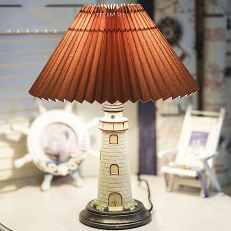 Creative Mediterranean Pleated Lampshade Lighthouse Base 1-Light Table Lamp