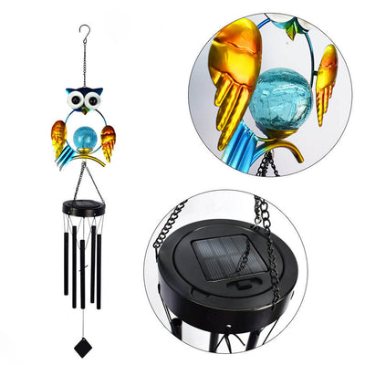 Solar Owl Wind Chime Light Iron LED Garden Decorative Light