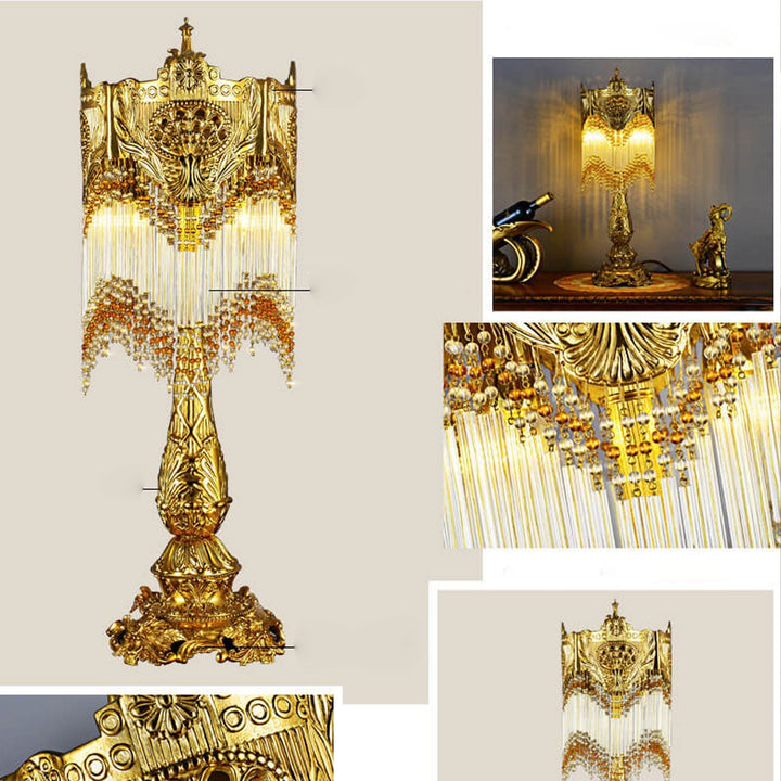 Lámpara de Mesa de Lujo de 1 Luz con Borla de Cristal de Latón Francés 
