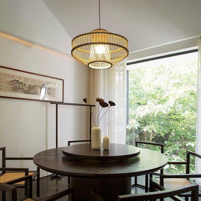 Moderne 1-Licht-Globus-Laternen-Pendelleuchte aus Bambusgeflecht 