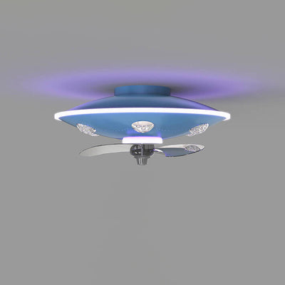 Modern Creative Cartoon UFO flying Saucer Round Iron Acrylic LED Kids Flush Mount Ceiling Fan Light