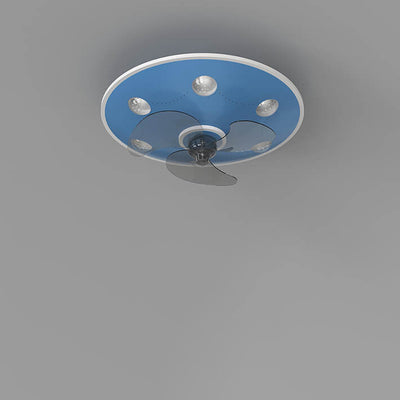 Modern Creative Cartoon UFO flying Saucer Round Iron Acrylic LED Kids Flush Mount Ceiling Fan Light