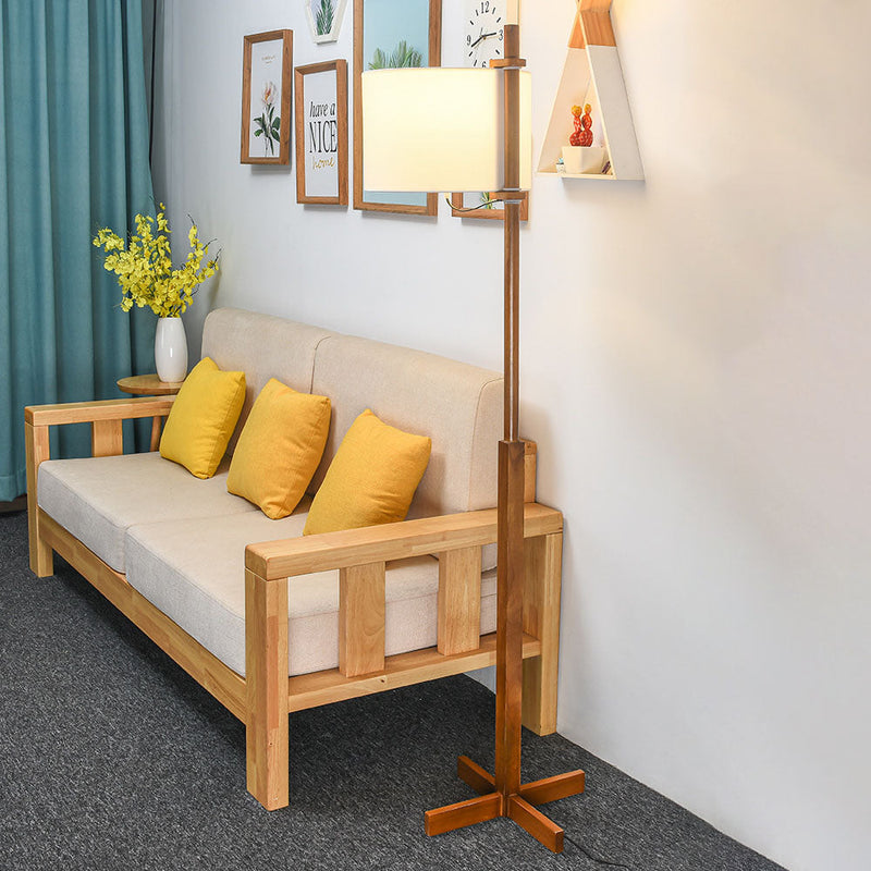 European Vintage Minimalist Wooden Cloth 1-Light Standing Floor Lamp
