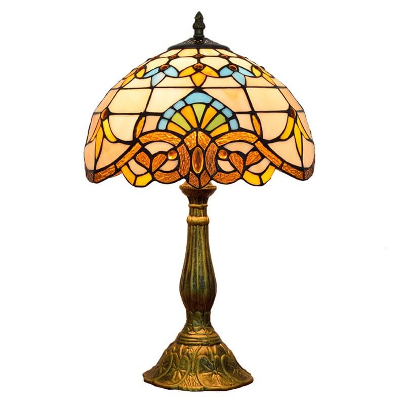 Tiffany Vintage Stained Glass Baroque 1-Light Table Lamp