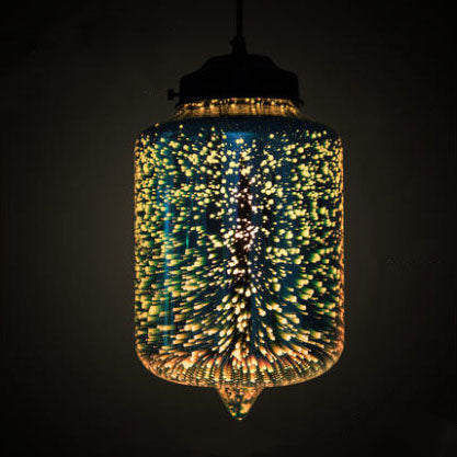 Modern Creative 3D Stained Fireworks Glass Jar 1-Light Pendant Light