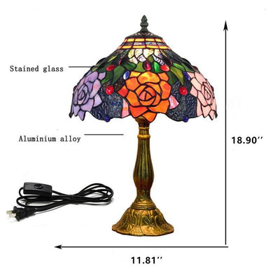 Vintage Tiffany Stained Glass Rose Rustic 1-Light Table Lamp