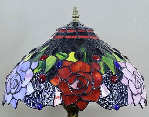 Vintage Tiffany Stained Glass Rose Rustic 1-Light Table Lamp