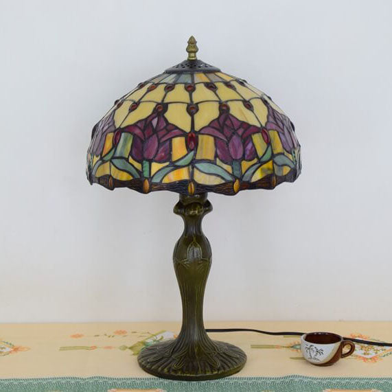 Tiffany Style Red Tulip Stained Glass 1-Light Table Lamp