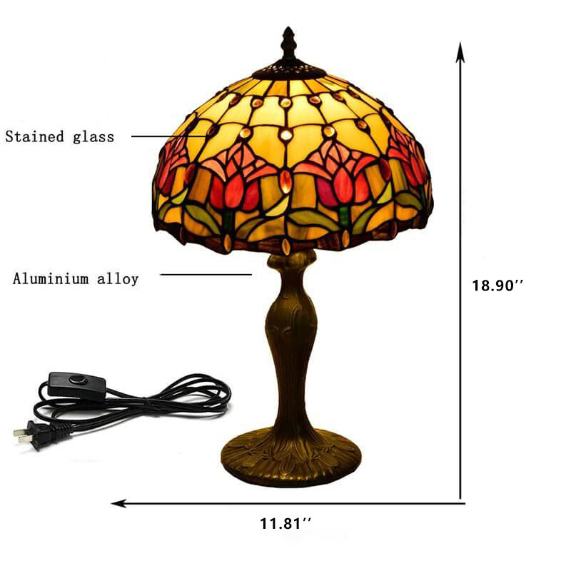 Lámpara de Mesa de Vidrio Tiffany Estilo Tulipán Rojo con 1 Luz 