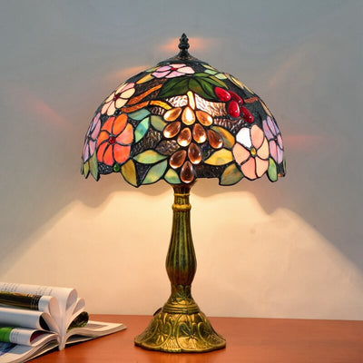 Tiffany Stained Glass Grape Flower 1-Light Table Lamp